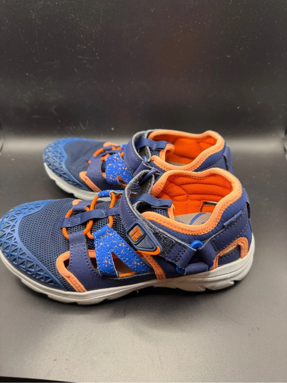 Kids Navy and Orange Hook-and-Loop Sneakers — Lightweight Active Shoes